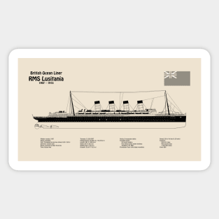 RMS Lusitania ship plans. Cunard Ocean Liner -  SDpng Sticker